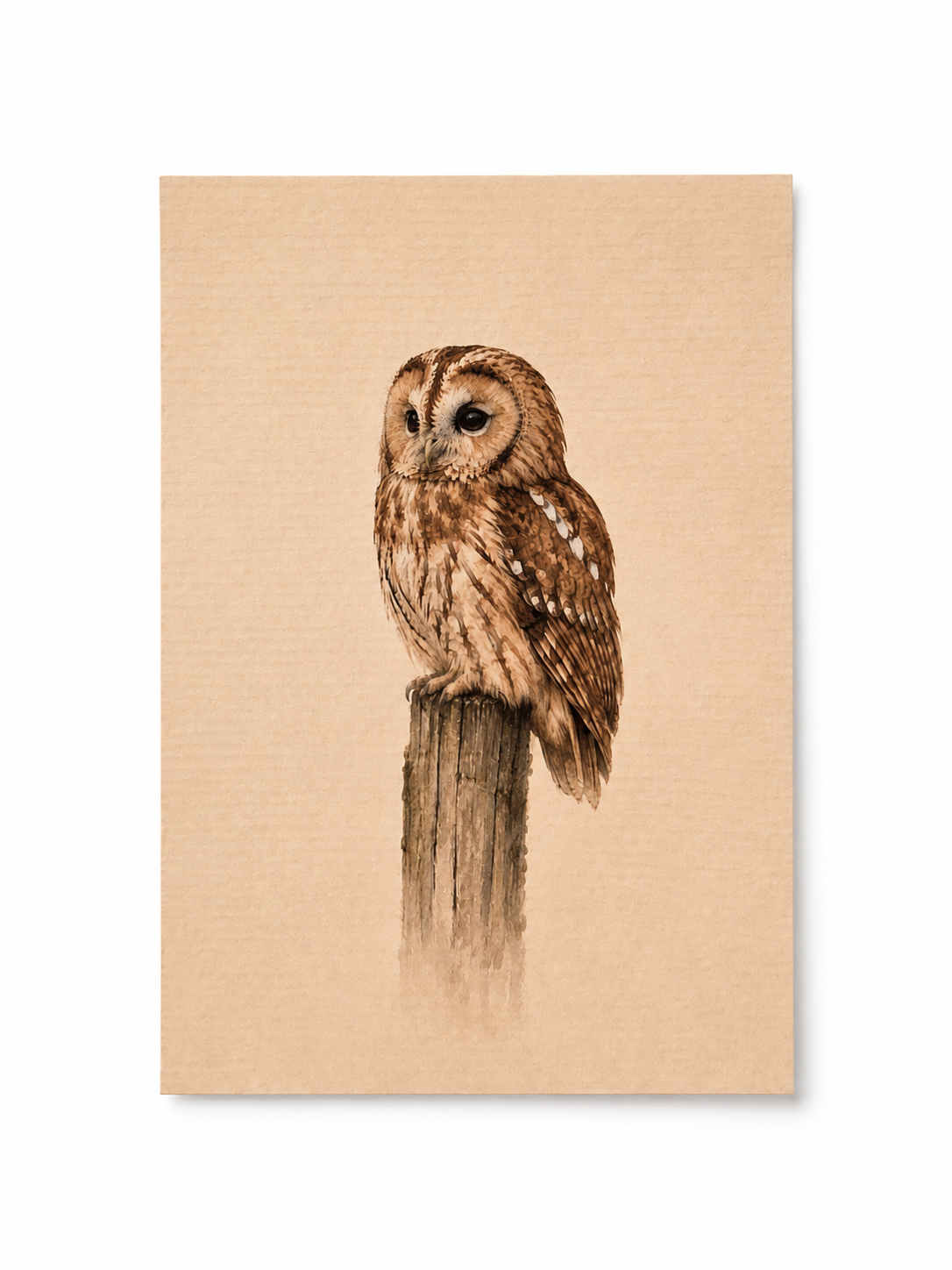 Bosuil op een Houten Paal – Handmade Art Card