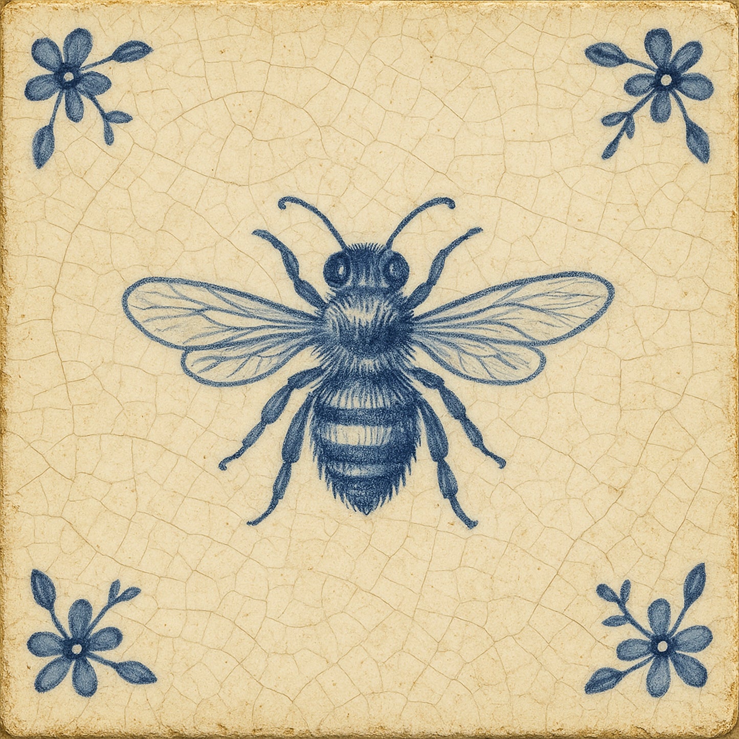 queen bee, delfts blauw print wanddecoratie