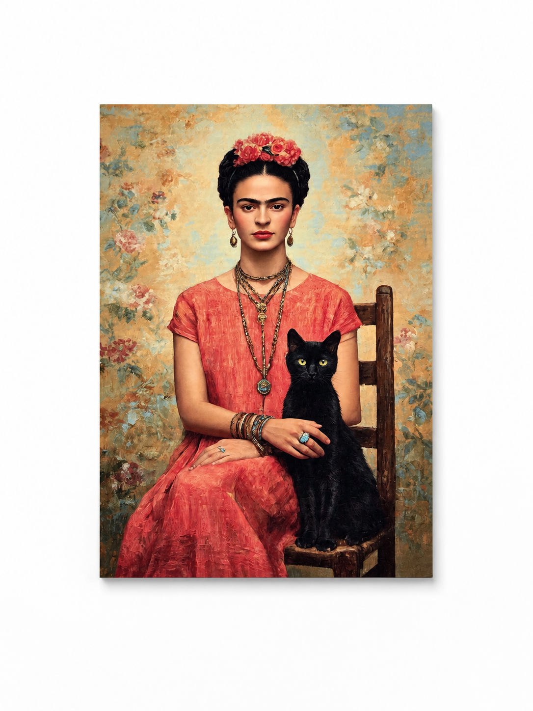 Frida Kahlo met Zwarte Kat – Handmade Art Card