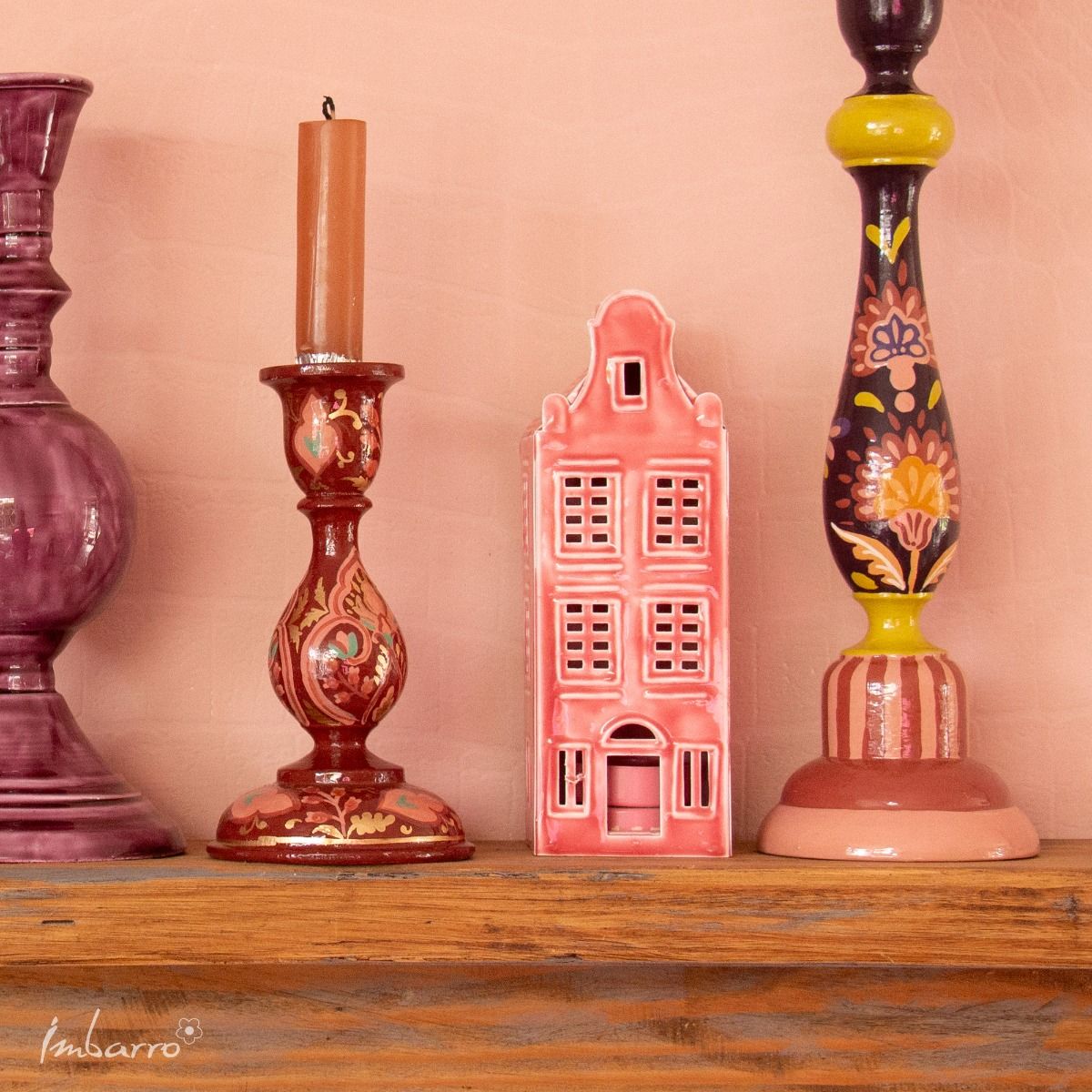Waxinelichthouder Huisje David Pink Imbarro