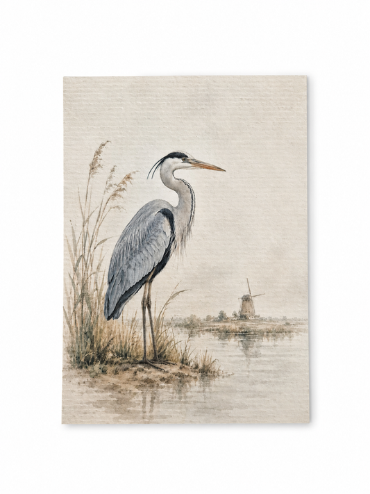 Reiger bij de molen – Handmade Art Card