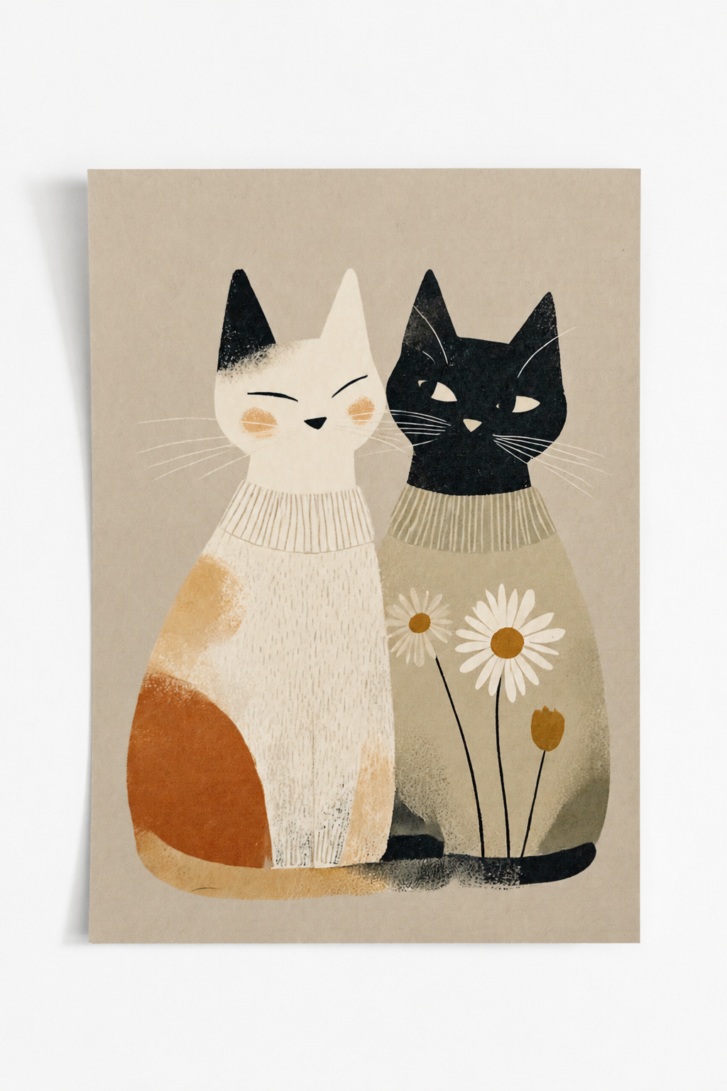 Twee katten met madeliefjes - Handmade Art Card