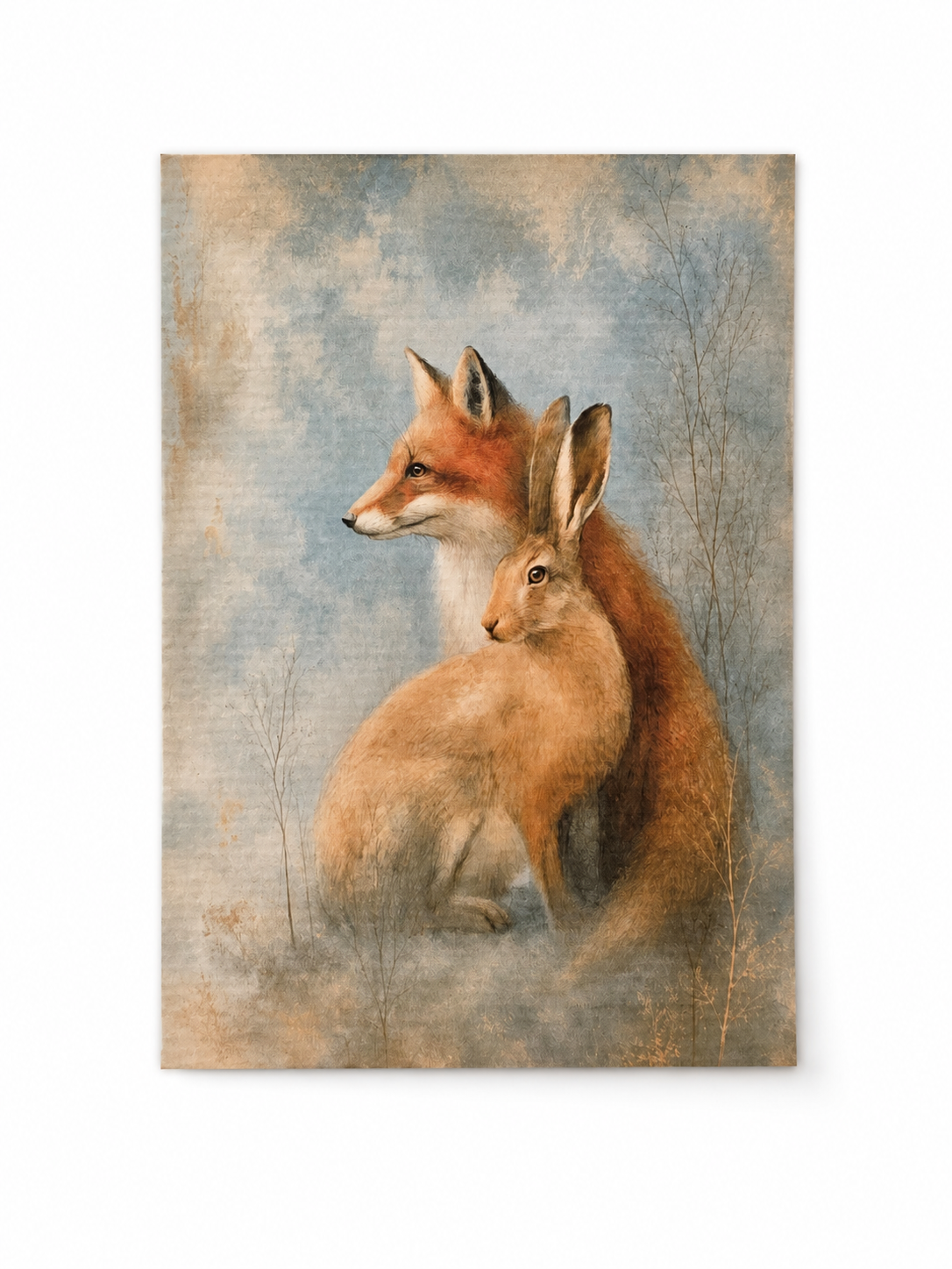 Vos & Haas in het Winterse Bos – Handmade Art Card