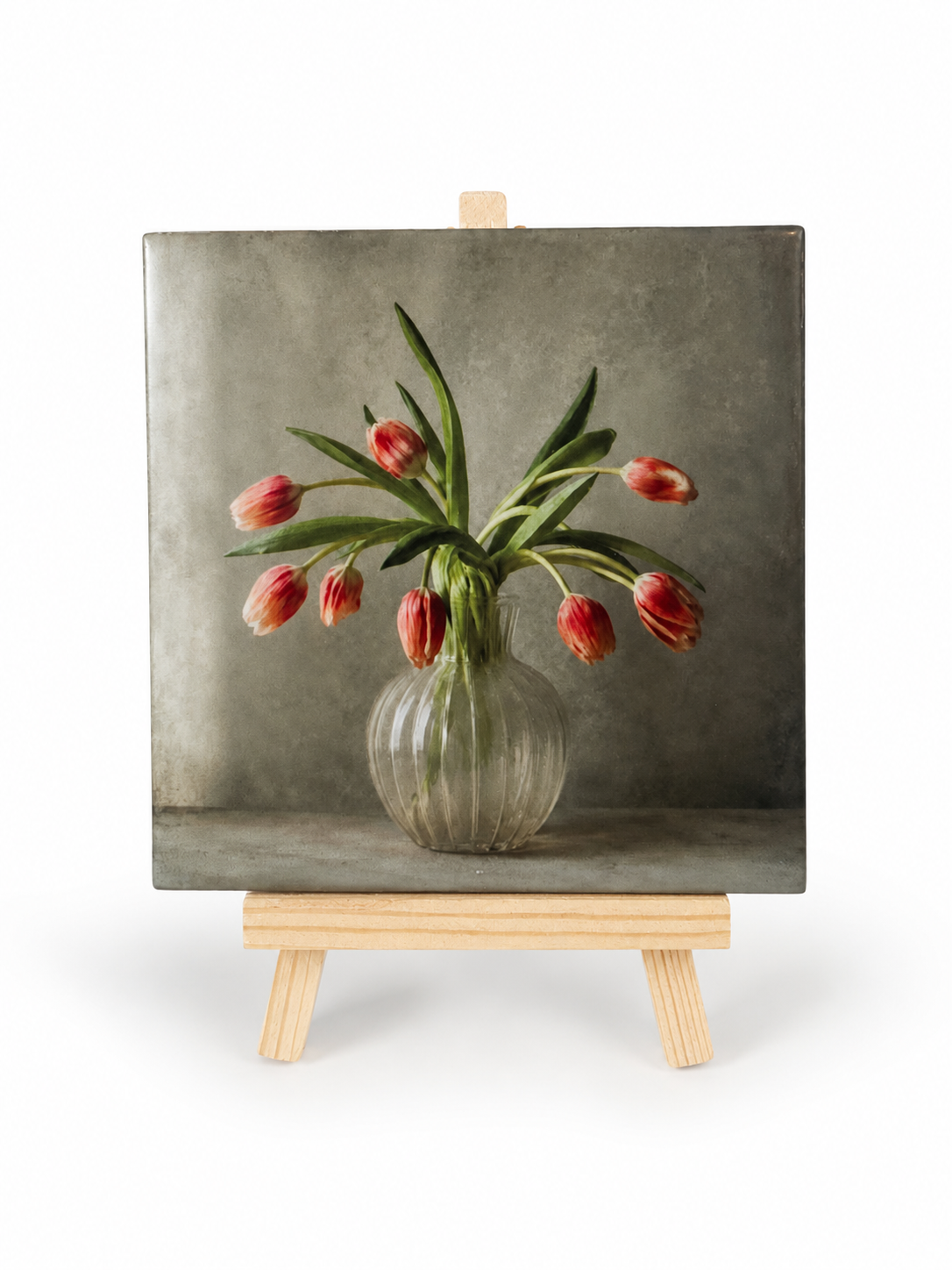 Tulpen in glazen vaas – Handgemaakt Kunst Tegeltje