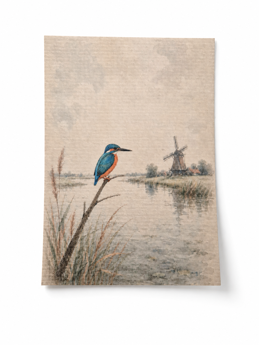IJsvogel bij de molen - Handmade Art Card