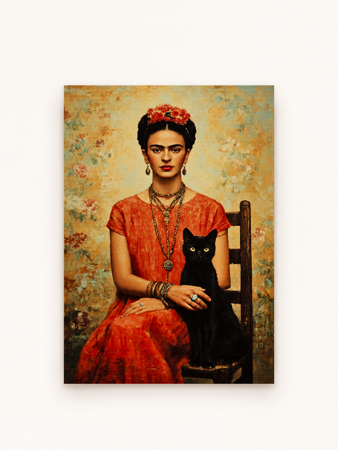 Frida Kahlo met Zwarte Kat - Handmade Art Card