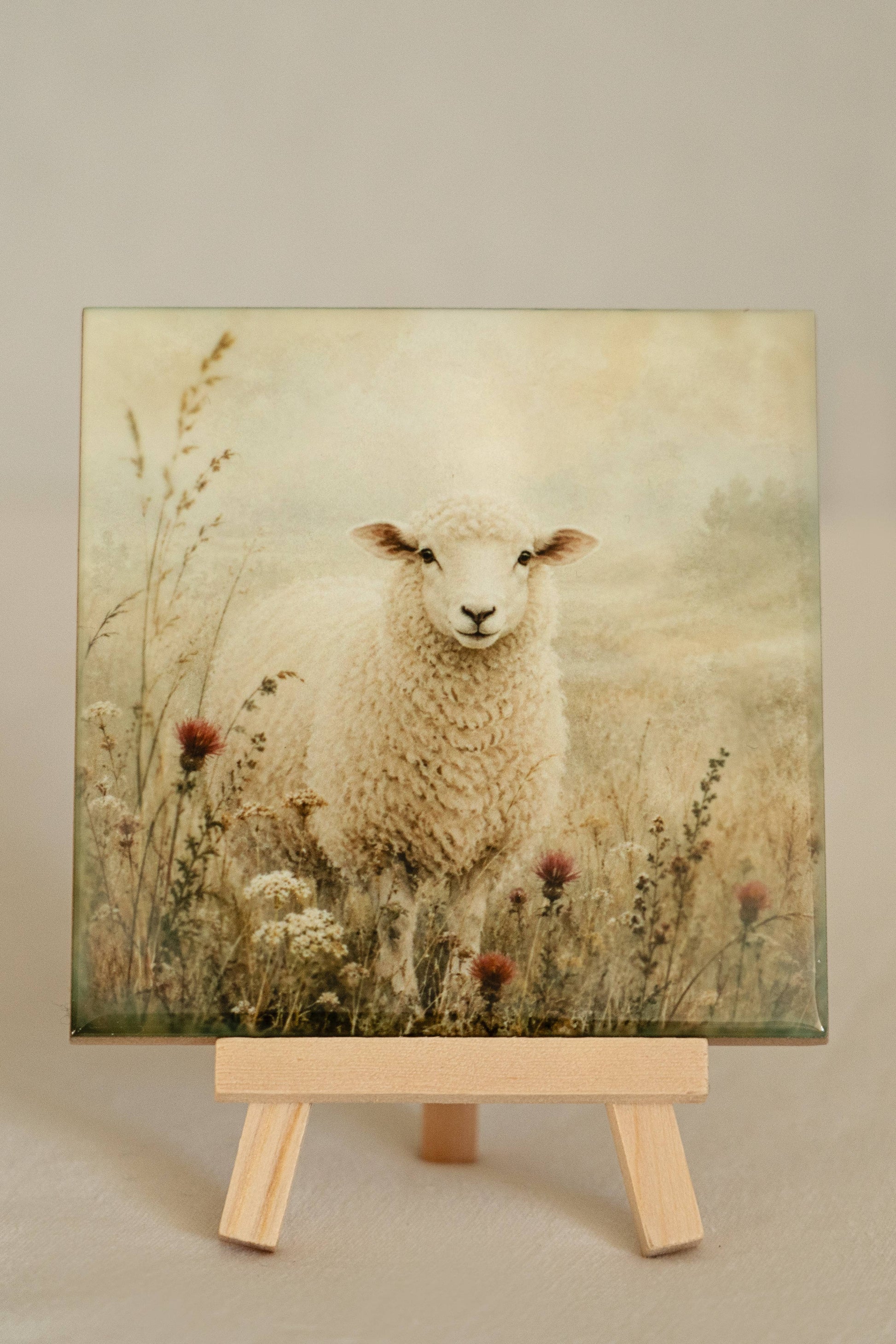 Schaap in Wilde Bloemenweide - Handgemaakt Tegeltje