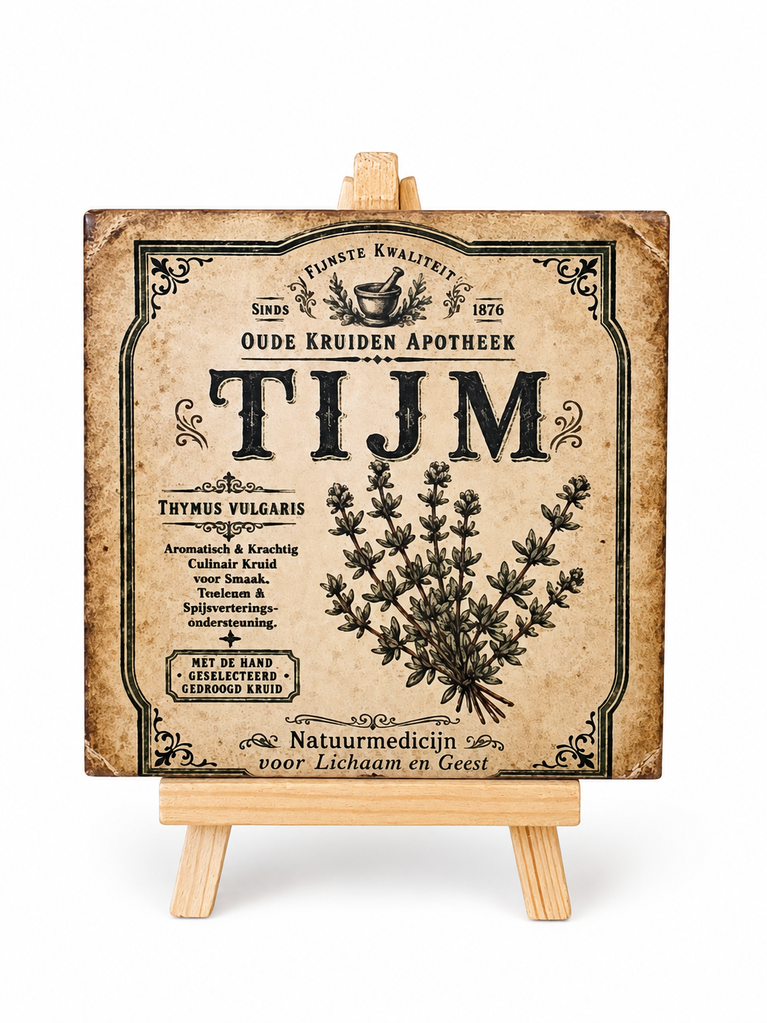 Tijm – Vintage Kruidenapotheek – Handgemaakt Kunsttegeltje