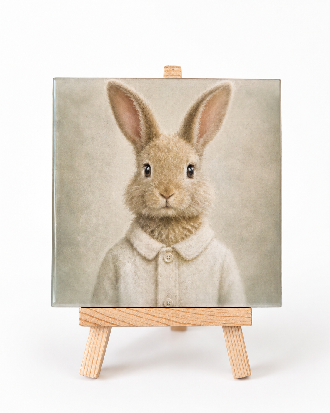 Lief konijntje in pyjamajasje - Handgemaakt Kunst Tegeltje