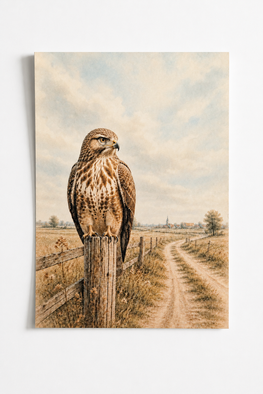 Buizerd in Hollands landschap - Handmade Art Card