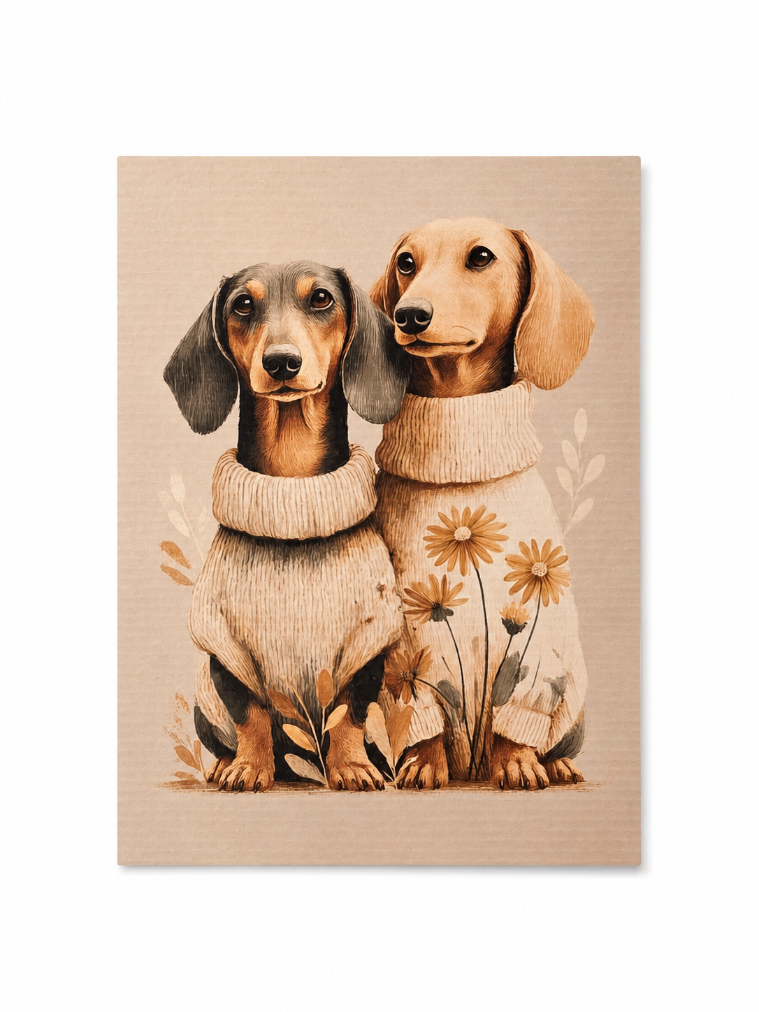 Teckelvriendinnen in Gebreide Truien – Handmade Art Card