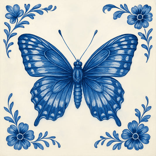 delfts blauw vlinder canvas print muur