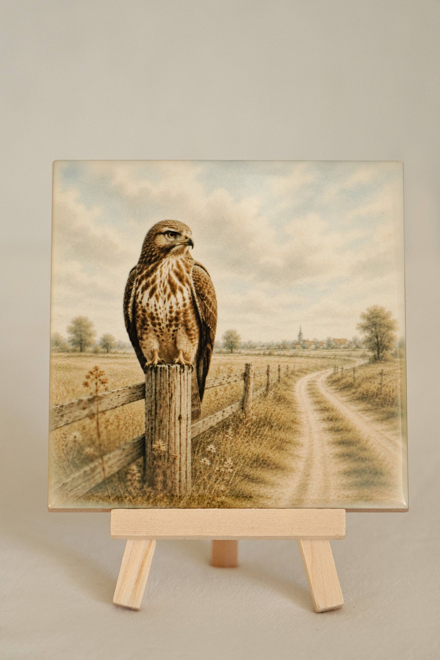 Buizerd Hollands Landschap - Handgemaakt Kunst Tegeltje