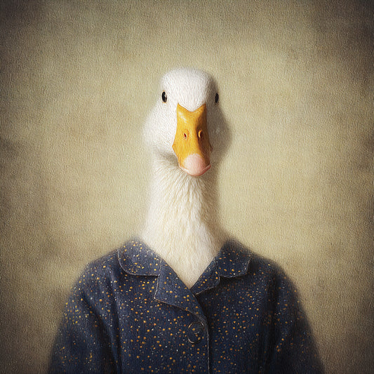 Duck Illustratief en artistiek dierenportret op canvas, unieke vintage en fine-art stijl