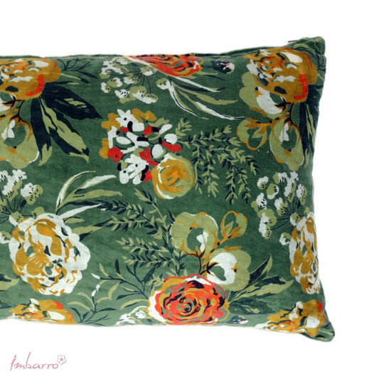Eveline Green Imbarro Sierkussen – Luxe Groen Fluweel met Bloemenprint