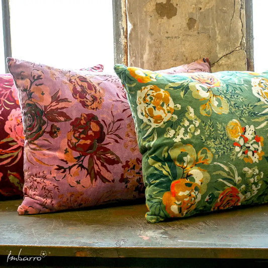 Eveline Green Imbarro Sierkussen – Luxe Groen Fluweel met Bloemenprint