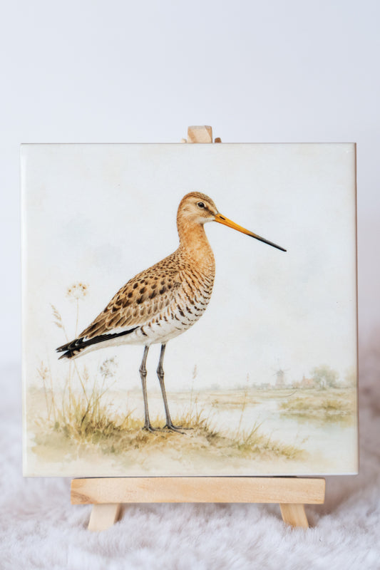 Handgemaakt tegeltje Grutto in Hollands landschap