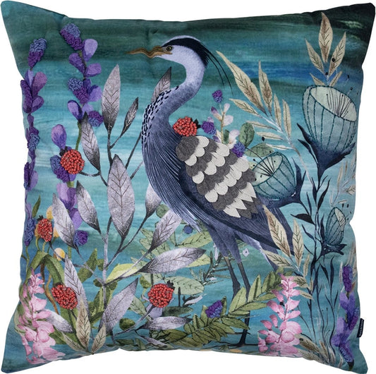 Handgemaakt kussen Fleury blauwe reiger 45x45cm van Mars & More