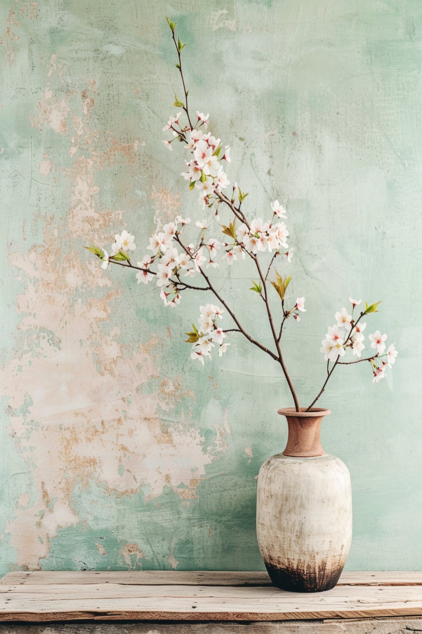 Japandi Bloesemtak op Mint Kalkverf