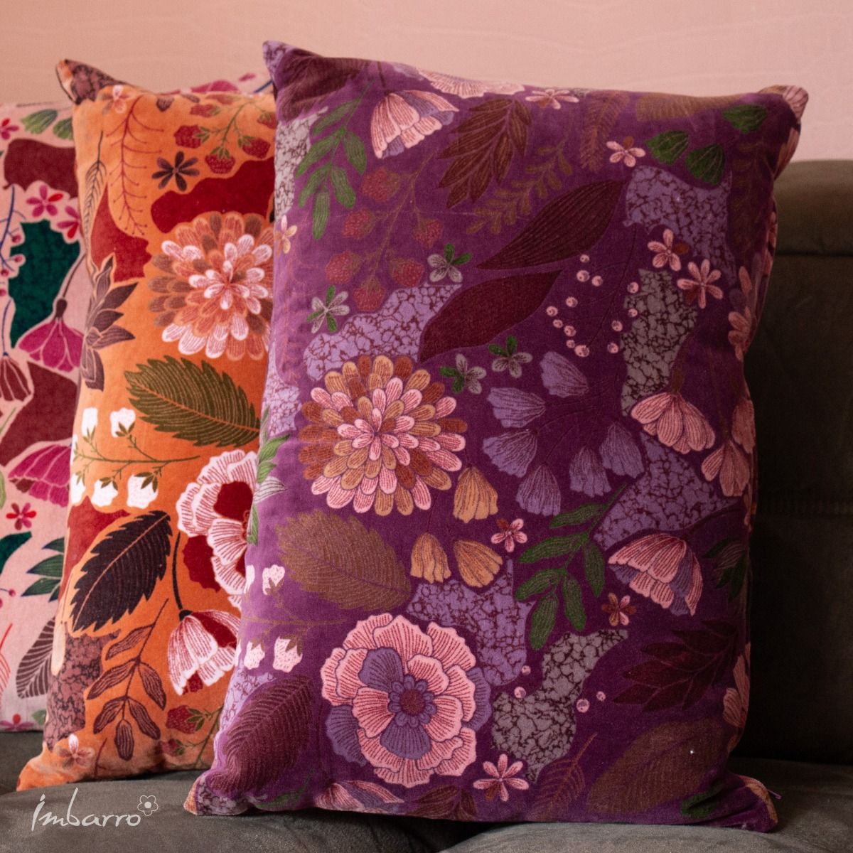 Imbarro Maye Purple sierkussen – paarse bloemenprint fluweel (40x60 cm)