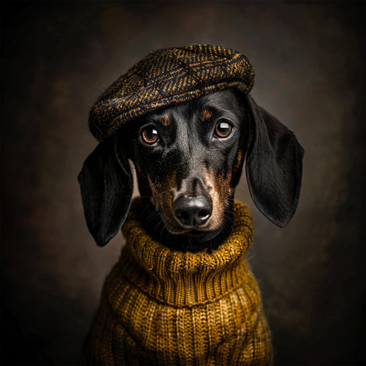 Teckel Illustratief en artistiek dierenportret op canvas, unieke vintage en fine-art stijl