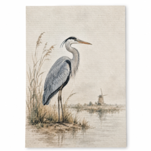 Reiger bij de molen – Handmade Art Card