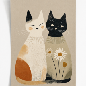 Twee katten met madeliefjes - Handmade Art Card