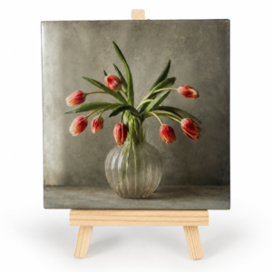 Tulpen in glazen vaas – Handgemaakt Kunst Tegeltje