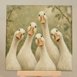 Lachende Loopeenden - Handgemaakt Kunst Tegeltje