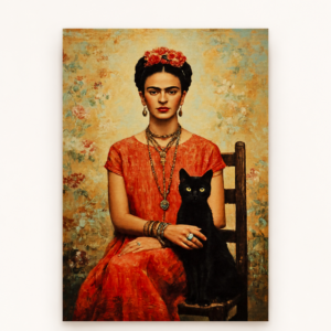 Frida Kahlo met Zwarte Kat - Handmade Art Card
