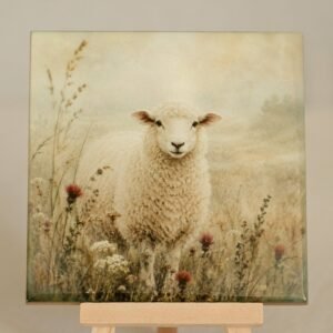 Schaap in Wilde Bloemenweide - Handgemaakt Tegeltje