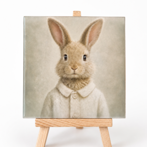 Lief konijntje in pyjamajasje - Handgemaakt Kunst Tegeltje
