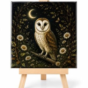 Uil bij nacht - Handgemaakt Kunst Tegeltje