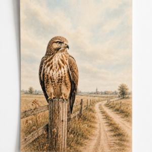Buizerd in Hollands landschap - Handmade Art Card