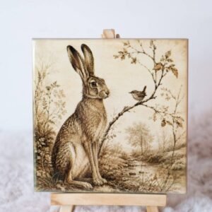 Haas & Winterkoning in het bos - Handgemaakt Kunst Tegeltje