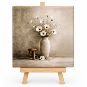 Vaas met witte bloemen - Handgemaakt Kunst Tegeltje