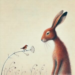 Konijn & Vogel canvas 20 x 20 cm
